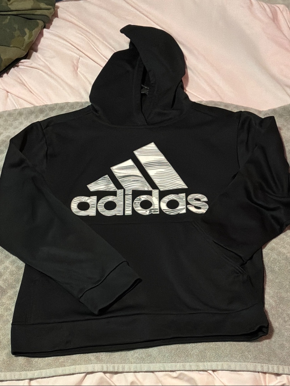 adidas Black Hoodie with White Patterned Logo